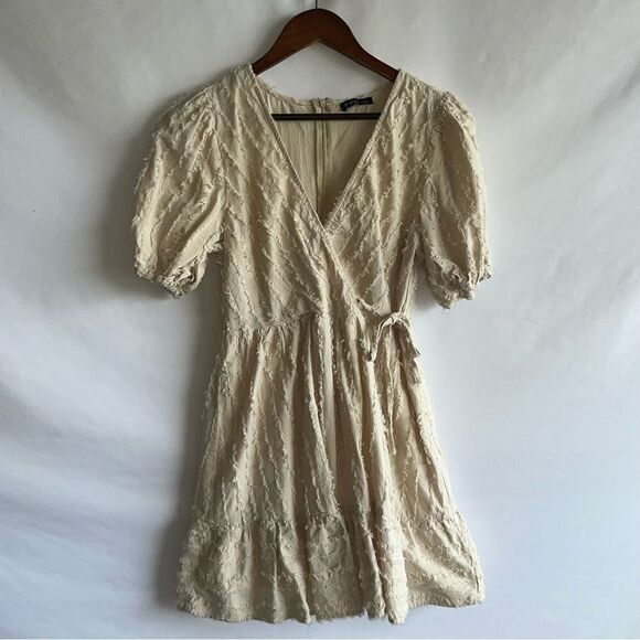Women's Very J Light Tan Short Sleeve Wrap Dress - Picture 2 of 8